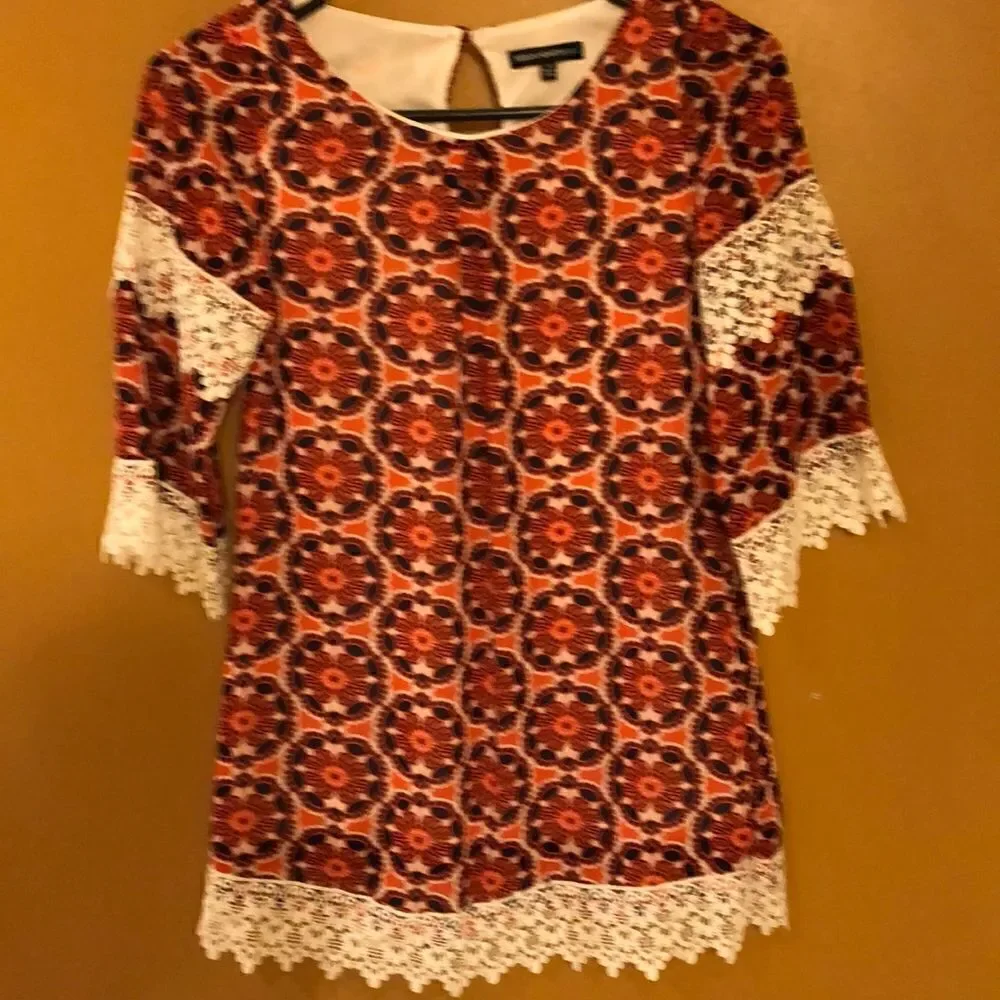 Orange and Navy Print Dress